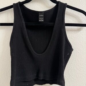 SHEIN Deep V-Neck Black Crop Top